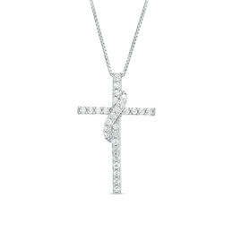 1/2 CT. T.W. Diamond Cross with Sash Pendant in 10K White Gold