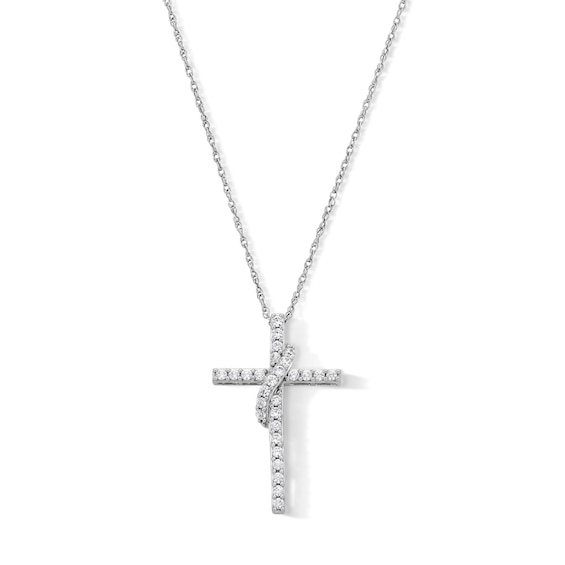 1/2 CT. T.w. Diamond Cross with Sash Pendant in 10K White Gold
