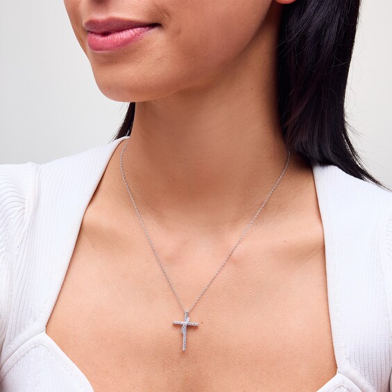 1/2 CT. T.w. Diamond Cross with Sash Pendant in 10K White Gold