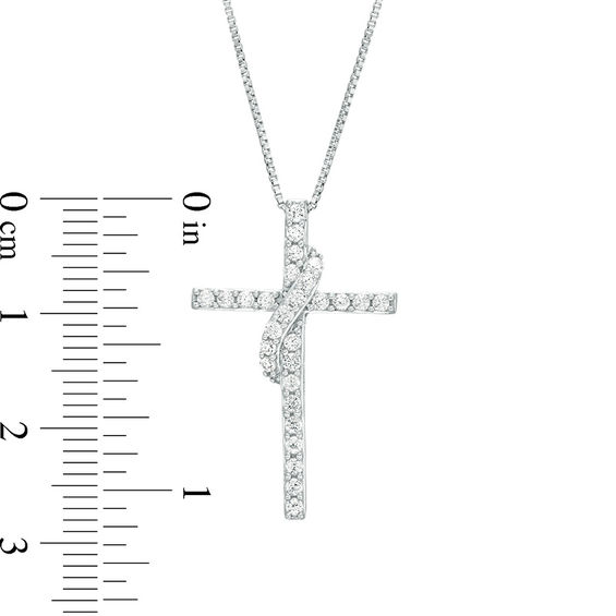 1/2 CT. T.W. Diamond Cross with Sash Pendant in 10K White Gold 1/2 CT. T.W. Diamond Cross with Sash Pendant in 10K White Gold