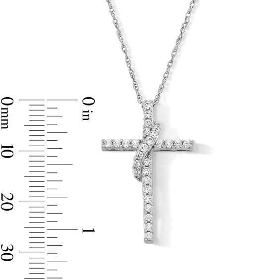 1/2 CT. T.w. Diamond Cross with Sash Pendant in 10K White Gold