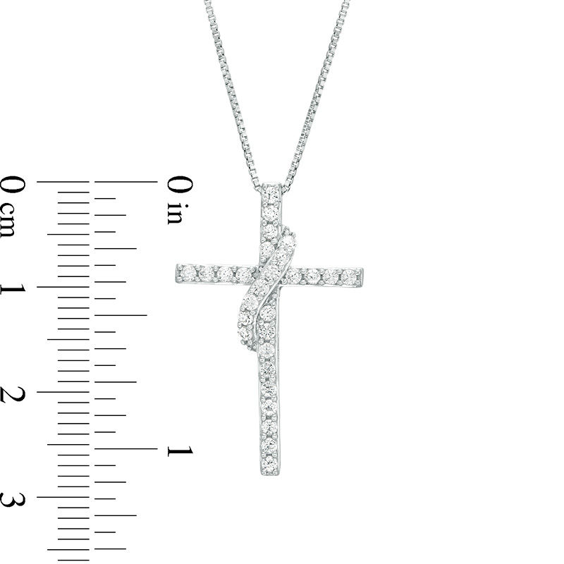 1/2 CT. T.W. Diamond Cross with Sash Pendant in 10K White Gold