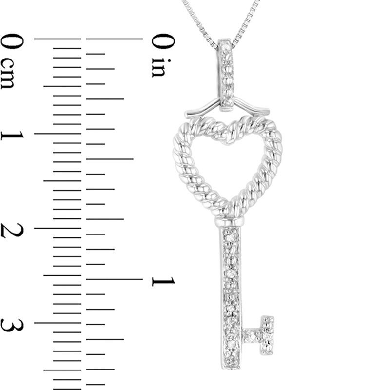 Diamond Accent Heart-Top Key Pendant in 14K White Gold