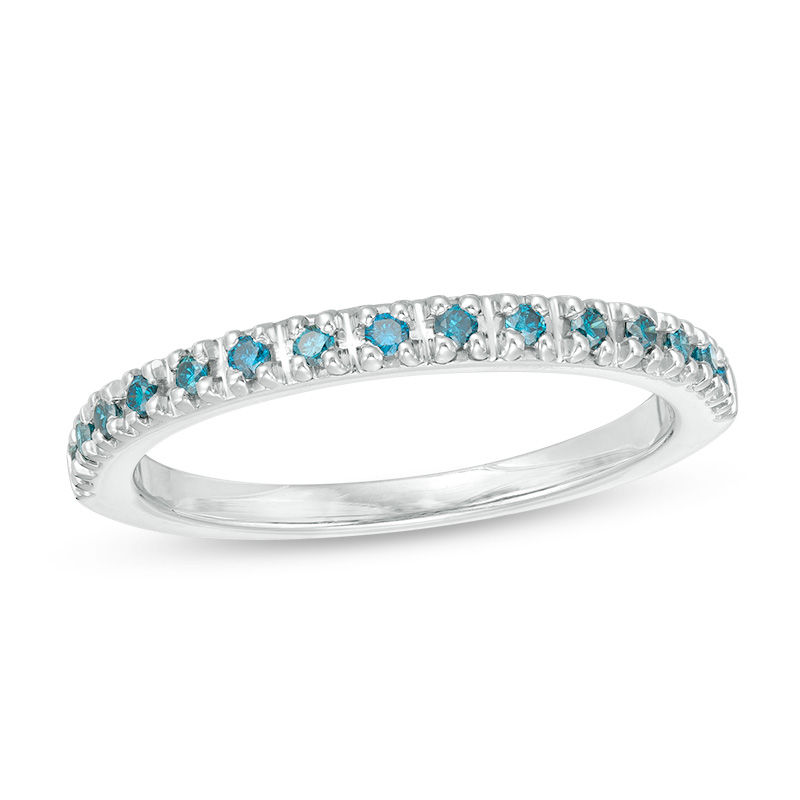 Main Image 1 of 1/8 CT. T.W. Enhanced Blue Diamond Anniversary Band in 14K White Gold