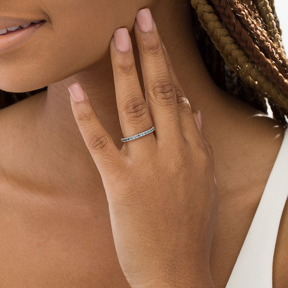 1/ CT. T.w. Enhanced Blue Diamond Anniversary Band in 14K White Gold