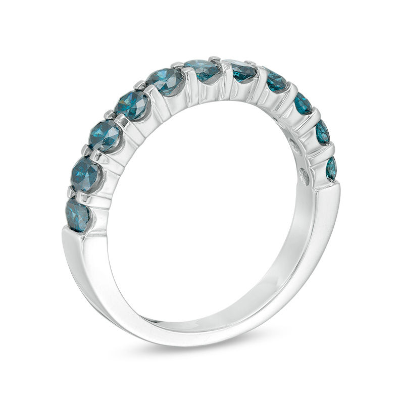 Main Image 3 of 1 CT. T.W. Enhanced Blue Diamond Anniversary Band in 14K White Gold