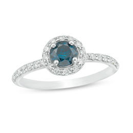 3/4 CT. T.W. Enhanced Blue and White Diamond Frame Engagement Ring in 14K White Gold