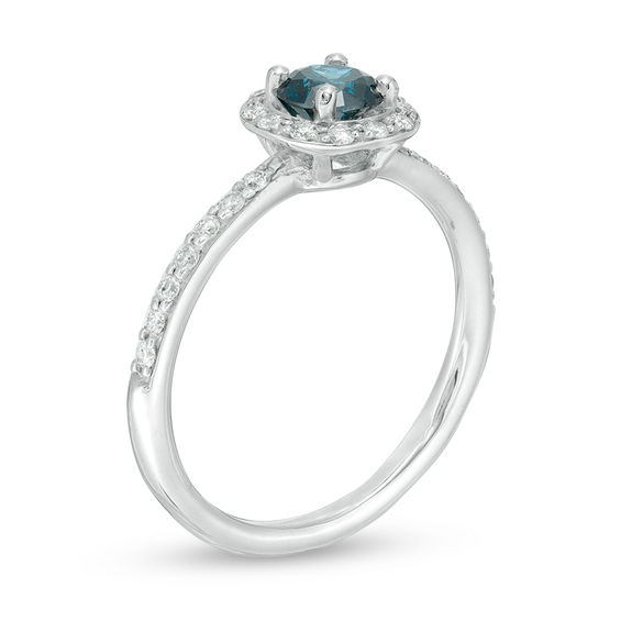 3/4 CT. T.w. Enhanced Blue and White Diamond Frame Engagement Ring in 14K White Gold