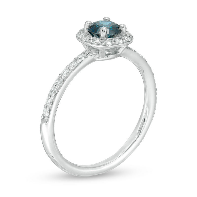 Main Image 3 of 3/4 CT. T.W. Enhanced Blue and White Diamond Frame Engagement Ring in 14K White Gold