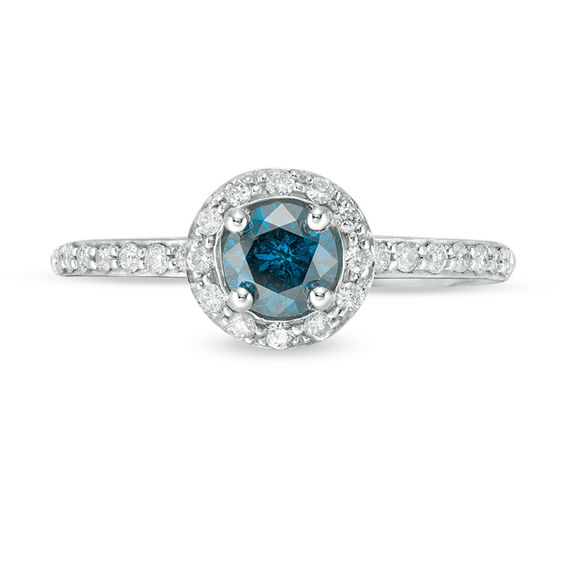 3/4 CT. T.w. Enhanced Blue and White Diamond Frame Engagement Ring in 14K White Gold