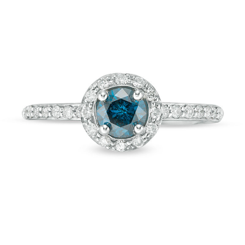 Main Image 4 of 3/4 CT. T.W. Enhanced Blue and White Diamond Frame Engagement Ring in 14K White Gold