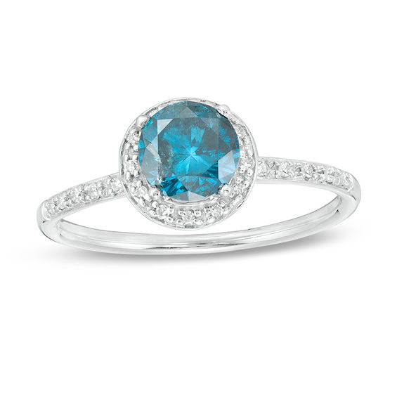 1 CT. T.w. Enhanced Blue and White Diamond Frame Engagement Ring in 14K White Gold