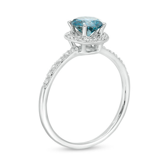 1 CT. T.w. Enhanced Blue and White Diamond Frame Engagement Ring in 14K White Gold