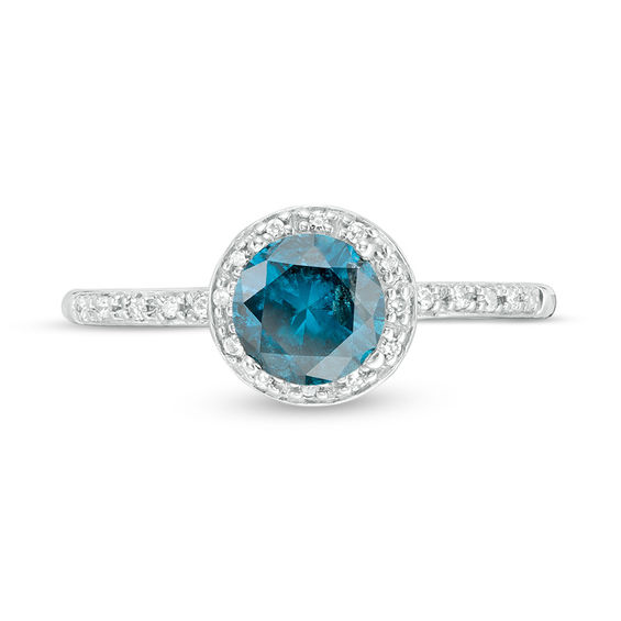 1 CT. T.w. Enhanced Blue and White Diamond Frame Engagement Ring in 14K White Gold