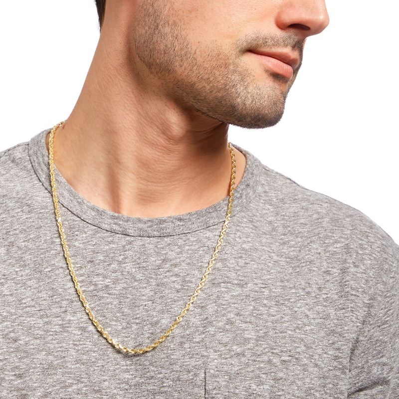 Men's 3.8mm Diamond-Cut Glitter Rope Chain Necklace in Solid 10K Gold - 24"