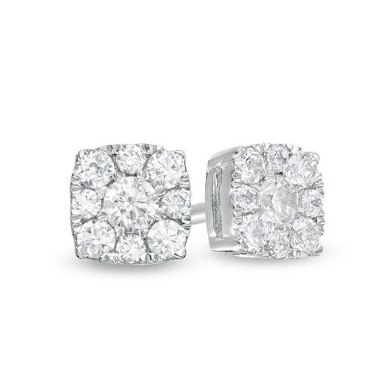1/4 CT. T.w. Multi-Diamond Cushion Frame Stud Earrings in 10K White Gold