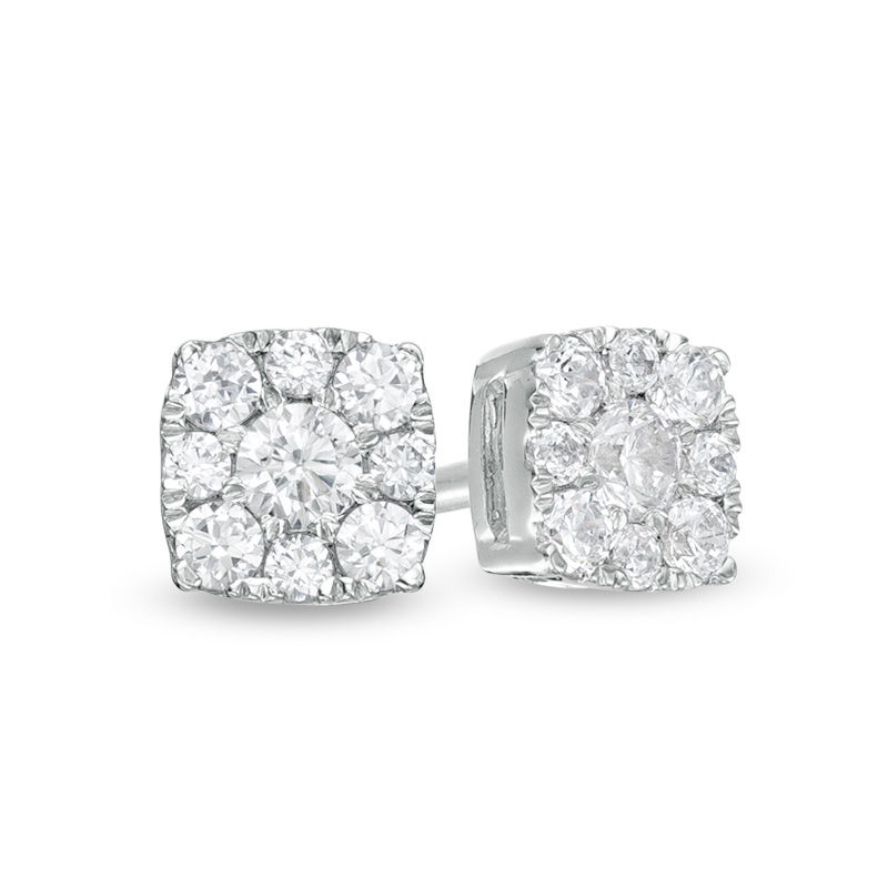 Main Image 1 of 1/4 CT. T.W. Multi-Diamond Cushion Frame Stud Earrings in 10K White Gold