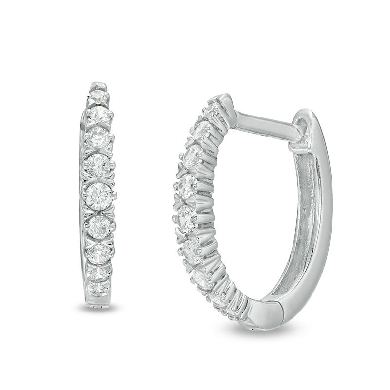 Main Image 1 of 1/4 CT. T.W. Diamond Oval Hoop Earrings in 10K White Gold