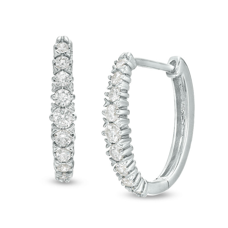 1/2 CT. T.W. Diamond Oval Hoop Earrings in 10K White Gold