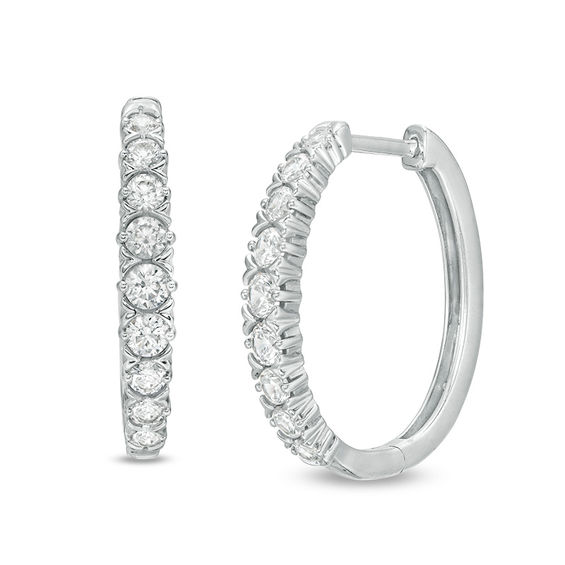 1 CT. T.w. Diamond Oval Hoop Earrings in 10K White Gold