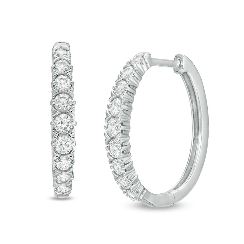 Main Image 1 of 1 CT. T.W. Diamond Oval Hoop Earrings in 10K White Gold