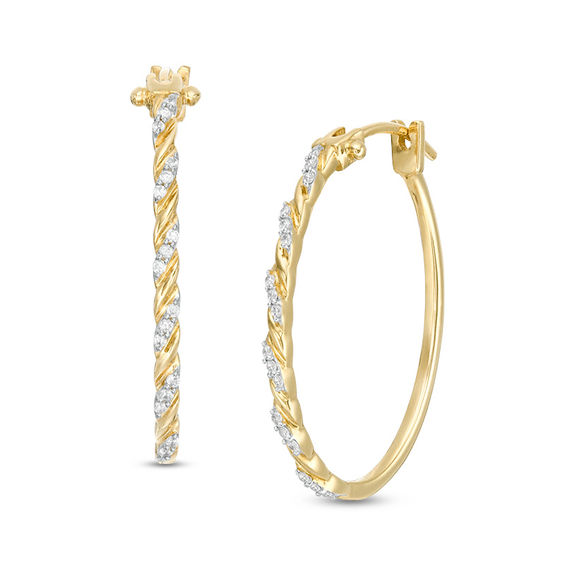 1/10 CT. T.w. Diamond Twist Oval Hoop Earrings in 10K Gold