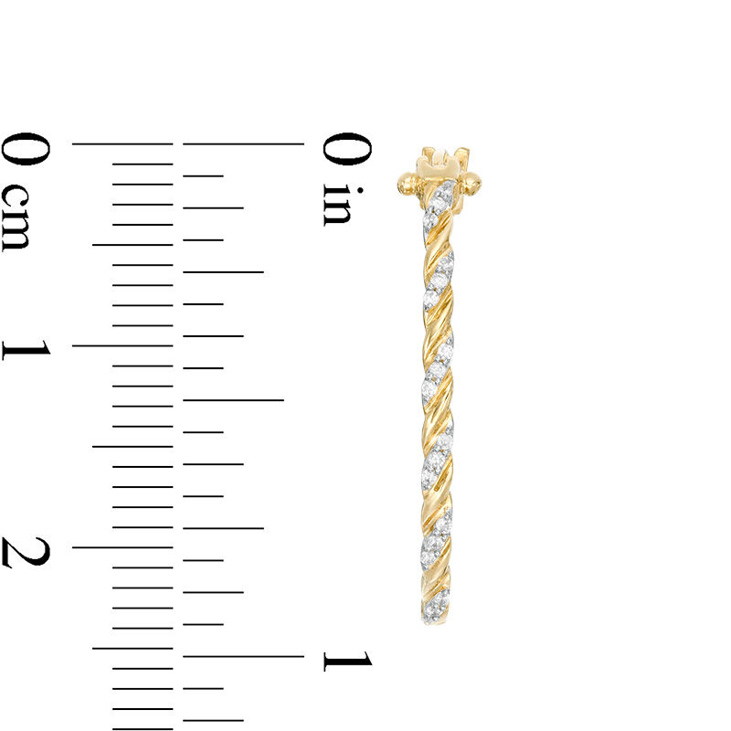 Main Image 3 of 1/10 CT. T.W. Diamond Twist Oval Hoop Earrings in 10K Gold