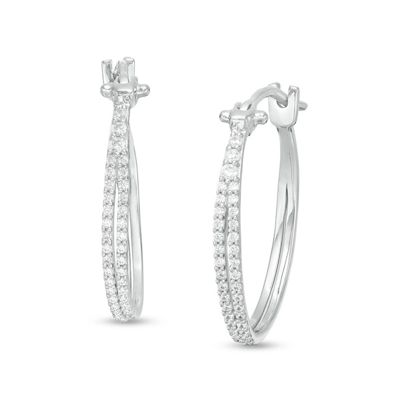 Main Image 1 of 1/4 CT. T.W. Diamond Double Oval Hoop Earrings in 10K White Gold
