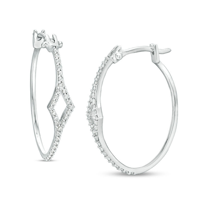 Main Image 1 of 1/4 CT. T.W. Diamond Open Kite-Shaped Hoop Earrings in 10K White Gold