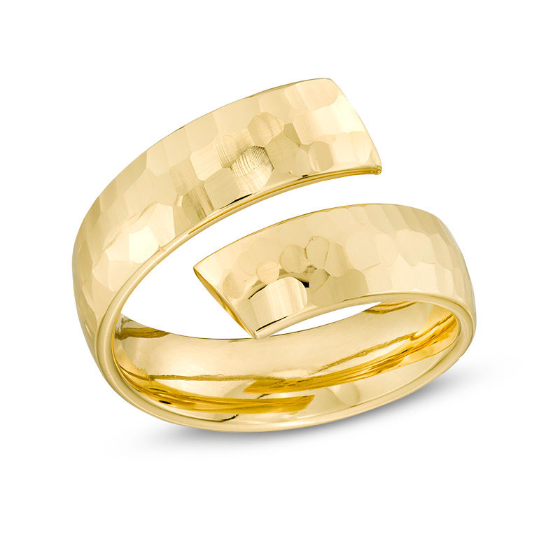 Main Image 1 of Made in Italy 6.0mm Hammered Ribbon Bypass Wrap Ring in 14K Gold - Size 7