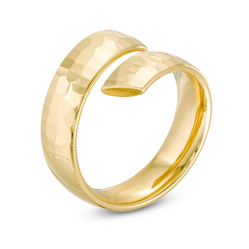 Main Image 3 of Made in Italy 6.0mm Hammered Ribbon Bypass Wrap Ring in 14K Gold - Size 7