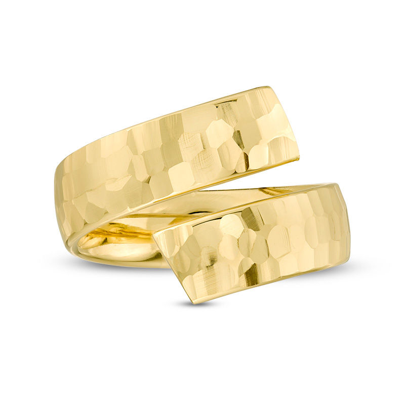 Main Image 4 of Made in Italy 6.0mm Hammered Ribbon Bypass Wrap Ring in 14K Gold - Size 7