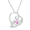 Thumbnail Image 1 of Lab-Created Pink and White Sapphire Curly Heart "Mom" Pendant in Sterling Silver