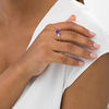 Thumbnail Image 2 of 8.0mm Cushion-Cut Amethyst and 4.0mm Lab-Created White Sapphire Three Stone Ring in Sterling Silver