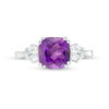 Thumbnail Image 3 of 8.0mm Cushion-Cut Amethyst and 4.0mm Lab-Created White Sapphire Three Stone Ring in Sterling Silver