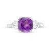 Thumbnail Image 4 of 8.0mm Cushion-Cut Amethyst and 4.0mm Lab-Created White Sapphire Three Stone Ring in Sterling Silver