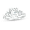Thumbnail Image 0 of 8.0mm Cushion-Cut and Round Lab-Created White Sapphire Three Stone Ring in Sterling Silver