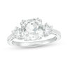 Thumbnail Image 1 of 8.0mm Cushion-Cut and Round Lab-Created White Sapphire Three Stone Ring in Sterling Silver