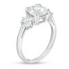 Thumbnail Image 2 of 8.0mm Cushion-Cut and Round Lab-Created White Sapphire Three Stone Ring in Sterling Silver