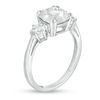 Thumbnail Image 3 of 8.0mm Cushion-Cut and Round Lab-Created White Sapphire Three Stone Ring in Sterling Silver