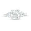 Thumbnail Image 4 of 8.0mm Cushion-Cut and Round Lab-Created White Sapphire Three Stone Ring in Sterling Silver