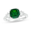 Thumbnail Image 1 of 8.0mm Cushion-Cut Green Quartz Doublet and 4.0mm Lab-Created White Sapphire Three Stone Ring in Sterling Silver