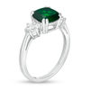 Thumbnail Image 2 of 8.0mm Cushion-Cut Green Quartz Doublet and 4.0mm Lab-Created White Sapphire Three Stone Ring in Sterling Silver