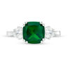 8.0mm Cushion-Cut Green Quartz Doublet and 4.0mm Lab-Created White Sapphire Three Stone Ring in Sterling Silver