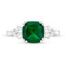 Thumbnail Image 3 of 8.0mm Cushion-Cut Green Quartz Doublet and 4.0mm Lab-Created White Sapphire Three Stone Ring in Sterling Silver