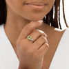 Thumbnail Image 1 of 8.0mm Cushion-Cut Peridot and 4.0mm Lab-Created White Sapphire Three Stone Ring in Sterling Silver