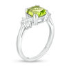 Thumbnail Image 2 of 8.0mm Cushion-Cut Peridot and 4.0mm Lab-Created White Sapphire Three Stone Ring in Sterling Silver