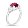 8.0mm Cushion-Cut Lab-Created Ruby and White Sapphire Three Stone Ring in Sterling Silver