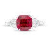 Thumbnail Image 3 of 8.0mm Cushion-Cut Lab-Created Ruby and White Sapphire Three Stone Ring in Sterling Silver