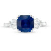 8.0mm Cushion-Cut Lab-Created Blue and White Sapphire Three Stone Ring in Sterling Silver
